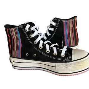 ROCK & CANDY SMASHUP Goldluxe platform hitop black rainbow stripe rose 1.75 sz 8